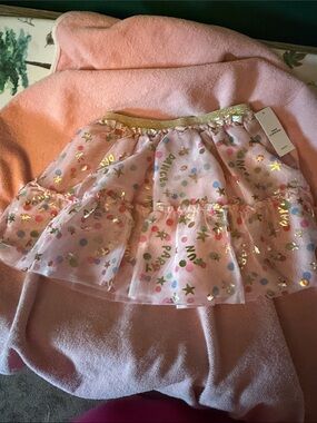 Old Navy Pink Confetti Tulle Skirt with Gold Waistband